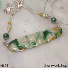 Jade craving sterling silver necklace