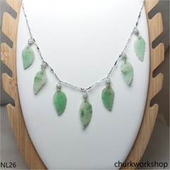 Jade leaves sterling silver necklace