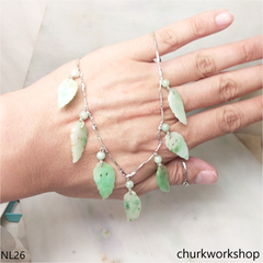 Jade leaves sterling silver necklace