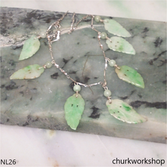 Jade leaves sterling silver necklace