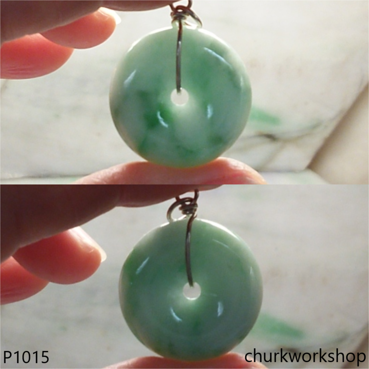 Light & green jade Donut pendant