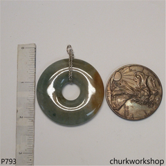 Bluish green large donut jade pendant