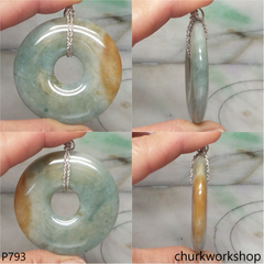 Bluish green large donut jade pendant