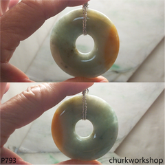 Bluish green large donut jade pendant