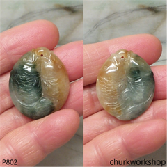 Multi-color double fishes jade pendant