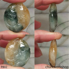 Multi-color double fishes jade pendant