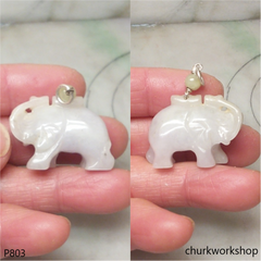 Pale lavender jade elephant pendant with silver bail