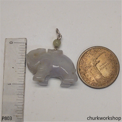 Pale lavender jade elephant pendant with silver bail