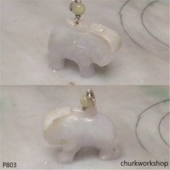 Pale lavender jade elephant pendant with silver bail