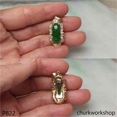 18K gold green jade pendant