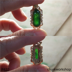 18K gold green jade pendant