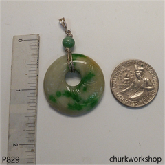White base with splotches green jade Donut pendant