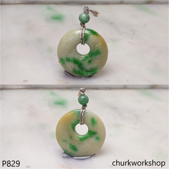 White base with splotches green jade Donut pendant