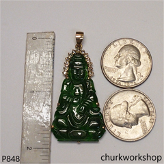 14K gold green jade lady Buddha
