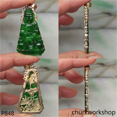 14K gold green jade lady Buddha