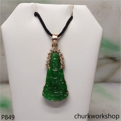 14K yellow gold jade lady Buddha pendant