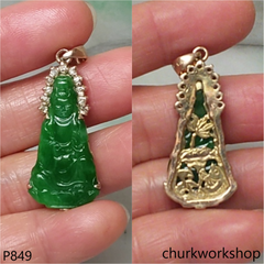14K yellow gold jade lady Buddha pendant