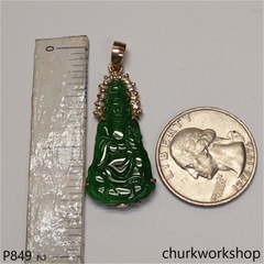 14K yellow gold jade lady Buddha pendant