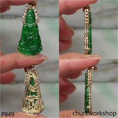 14K yellow gold jade lady Buddha pendant