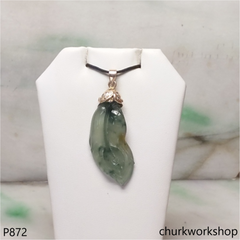 Reserved Bluish green jade leaf pendant in 14k gold
