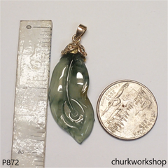 Reserved Bluish green jade leaf pendant in 14k gold