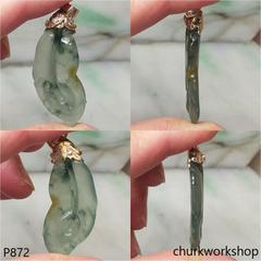 Reserved Bluish green jade leaf pendant in 14k gold