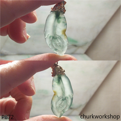 Reserved Bluish green jade leaf pendant in 14k gold