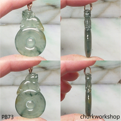 Bluish green jade pendant in 14k gold