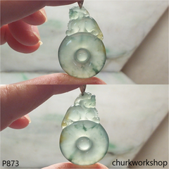 Bluish green jade pendant in 14k gold