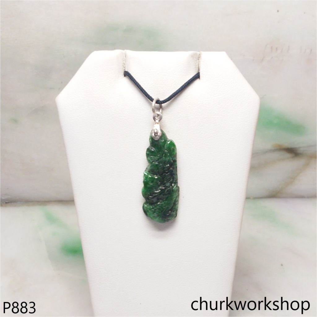 Deep green jade bird sterling silver