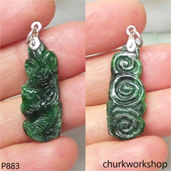 Deep green jade bird sterling silver