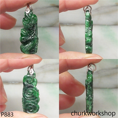 Deep green jade bird sterling silver