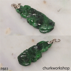 Deep green jade bird sterling silver