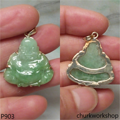 14K Jade happy Buddha pendant