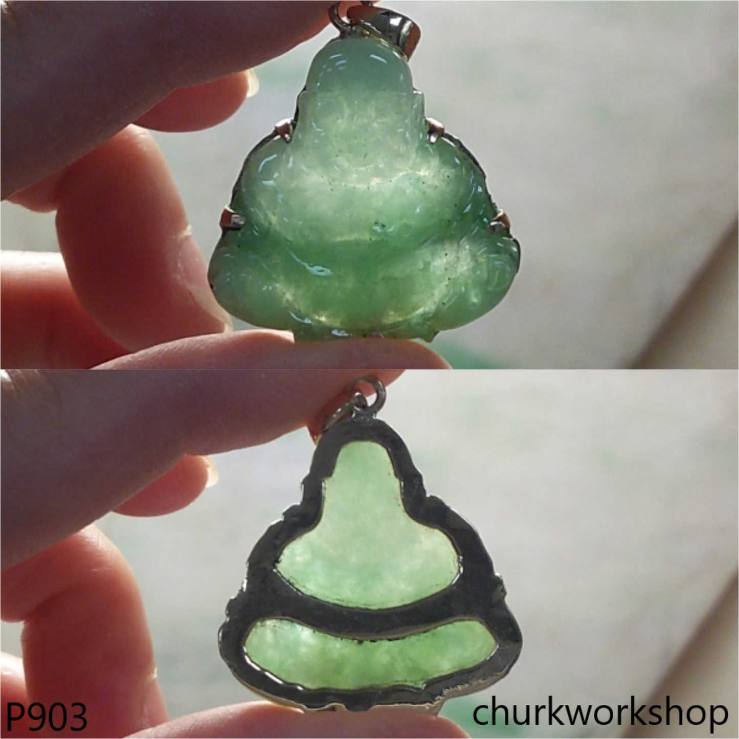 14K Jade happy Buddha pendant
