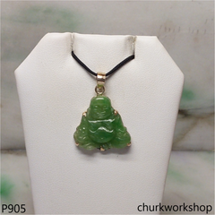 14K green jade happy Buddha pendant