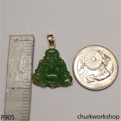 14K green jade happy Buddha pendant