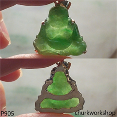 14K green jade happy Buddha pendant