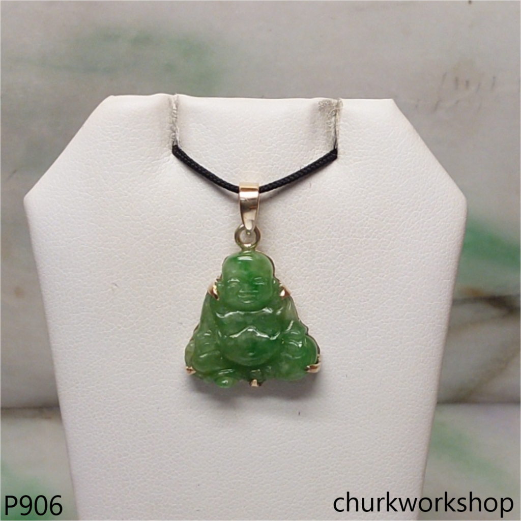 14K green jade happy Buddha pendant