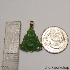 14K green jade happy Buddha pendant