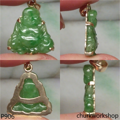14K green jade happy Buddha pendant