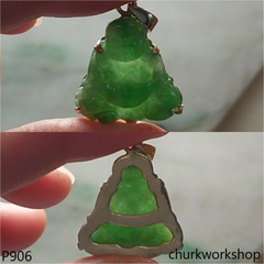 14K green jade happy Buddha pendant
