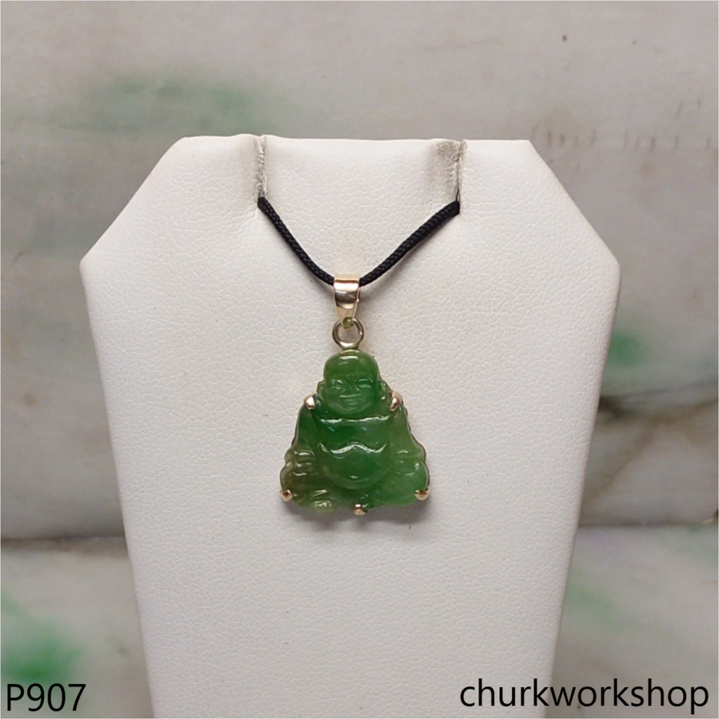 14K green jade happy Buddha pendant