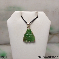 14K green jade happy Buddha pendant