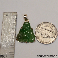 14K green jade happy Buddha pendant