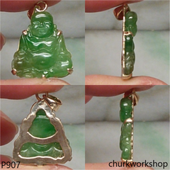 14K green jade happy Buddha pendant