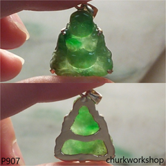 14K green jade happy Buddha pendant