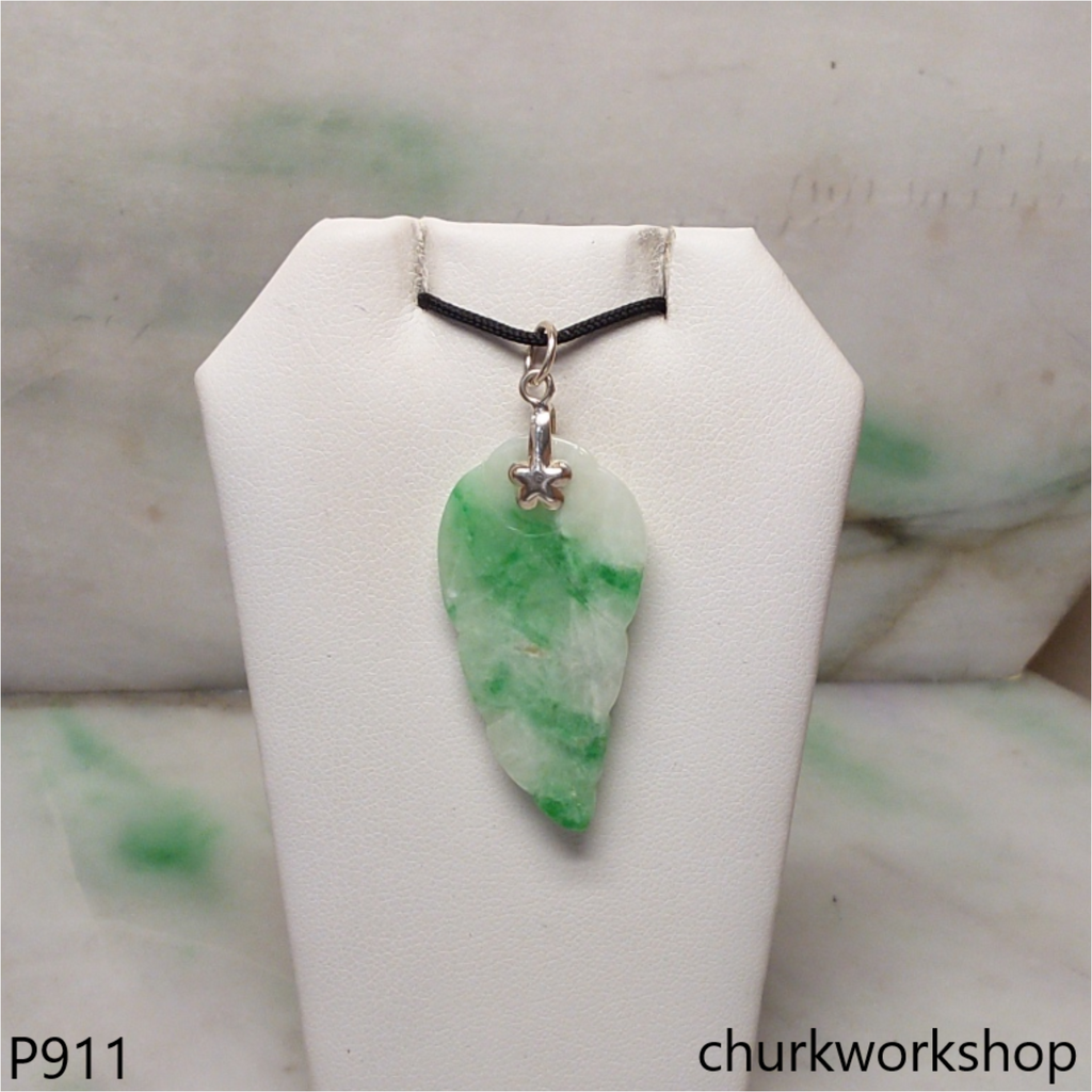 White base with green jade leaf pendant