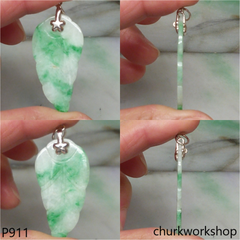 White base with green jade leaf pendant