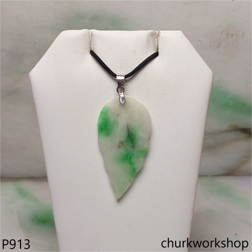 White base with green jade leaf pendant